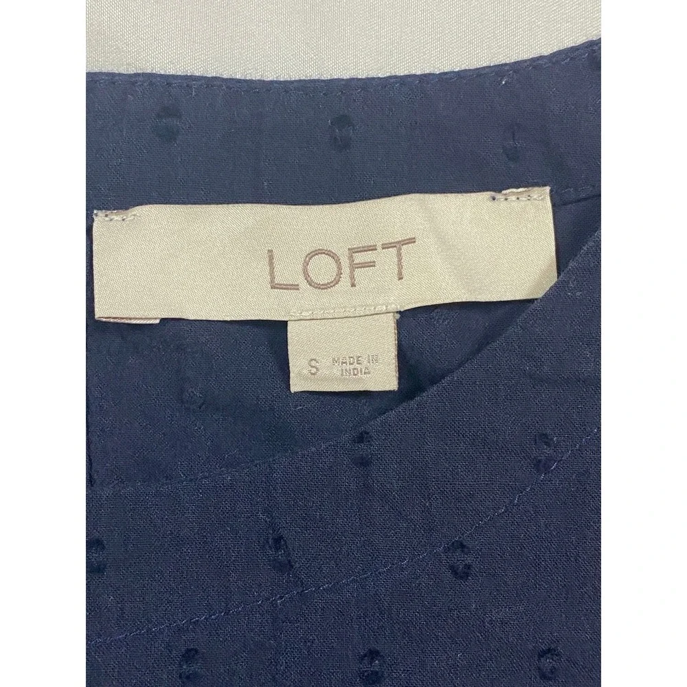 LOFT Navy Blue Swiss Dot Puff‎ Sleeve Top Women's Size Small